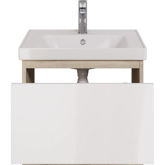 Тумба подвесная с раковиной Dreja Perfecto 60 см 99.0811, дуб эврика/белый глянец - фото 3