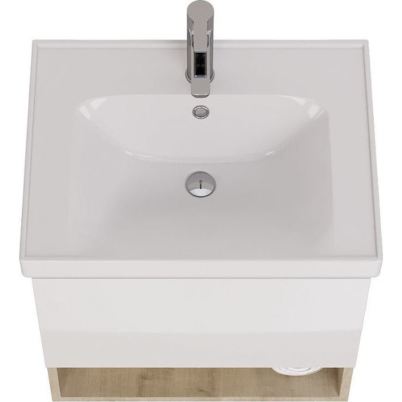 Тумба подвесная с раковиной Dreja Perfecto 60 см 99.0811, дуб эврика/белый глянец - фото 5