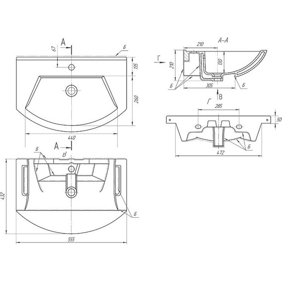 Тумба подвесная с раковиной Dreja Alfa 55 см 99.0305, белый глянец - фото 7