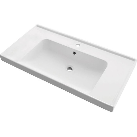 Тумба подвесная с раковиной Dreja Perfecto 90 см 99.0813, дуб эврика/белый глянец - фото 9