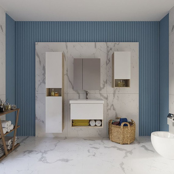 Тумба подвесная с раковиной Dreja Perfecto 90 см 99.0813, дуб эврика/белый глянец - фото 8