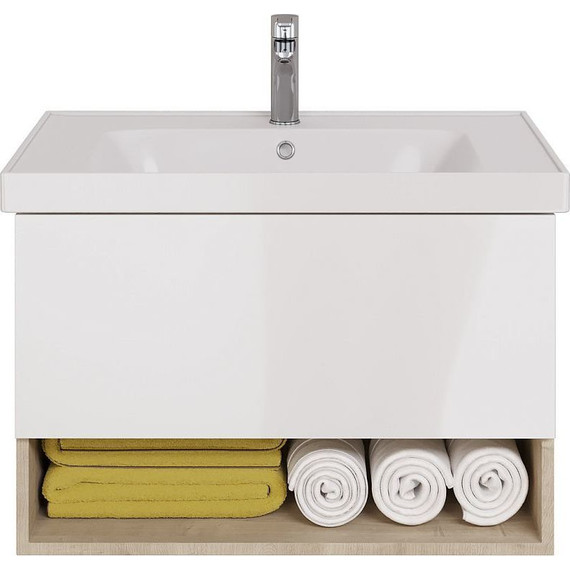 Тумба подвесная с раковиной Dreja Perfecto 90 см 99.0813, дуб эврика/белый глянец - фото 2