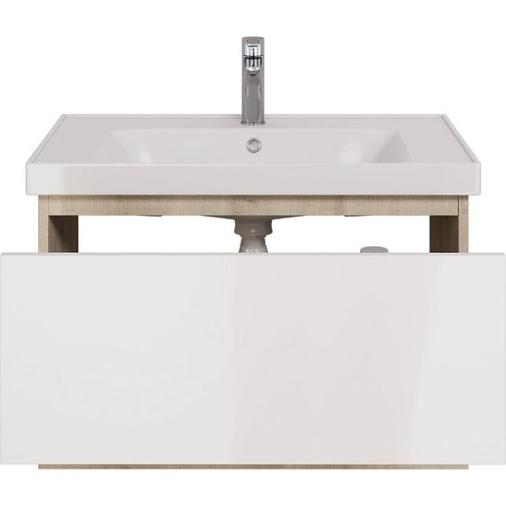 Тумба подвесная с раковиной Dreja Perfecto 90 см 99.0813, дуб эврика/белый глянец - фото 3