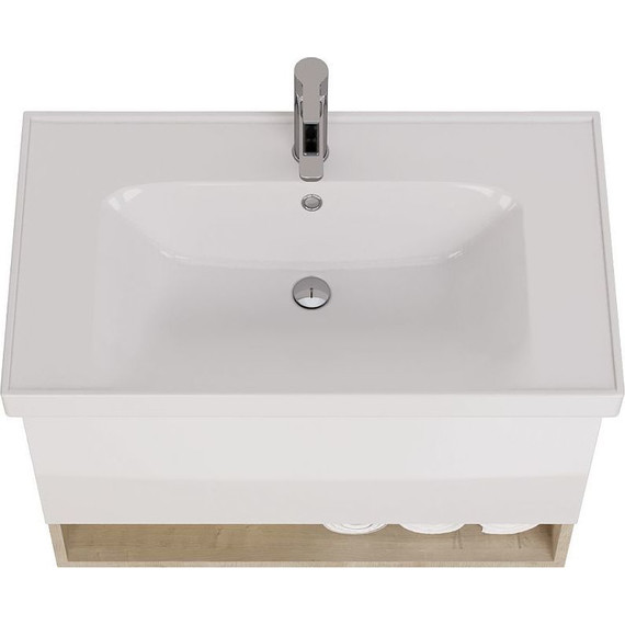 Тумба подвесная с раковиной Dreja Perfecto 90 см 99.0813, дуб эврика/белый глянец - фото 5