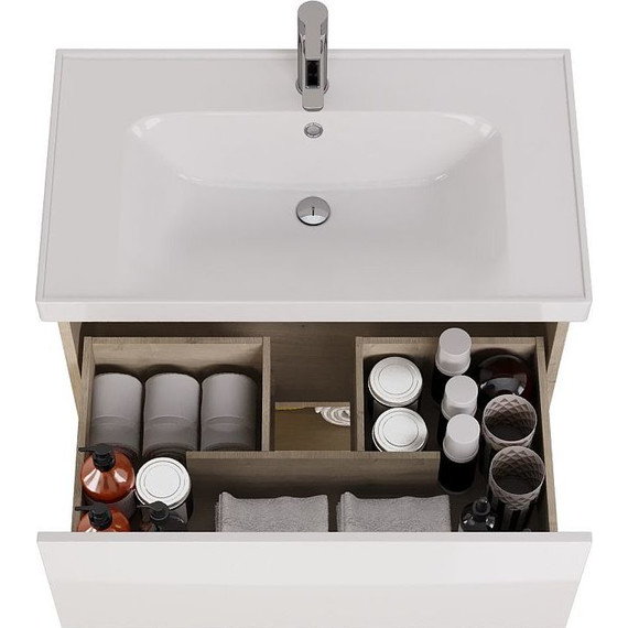 Тумба подвесная с раковиной Dreja Perfecto 90 см 99.0813, дуб эврика/белый глянец - фото 6