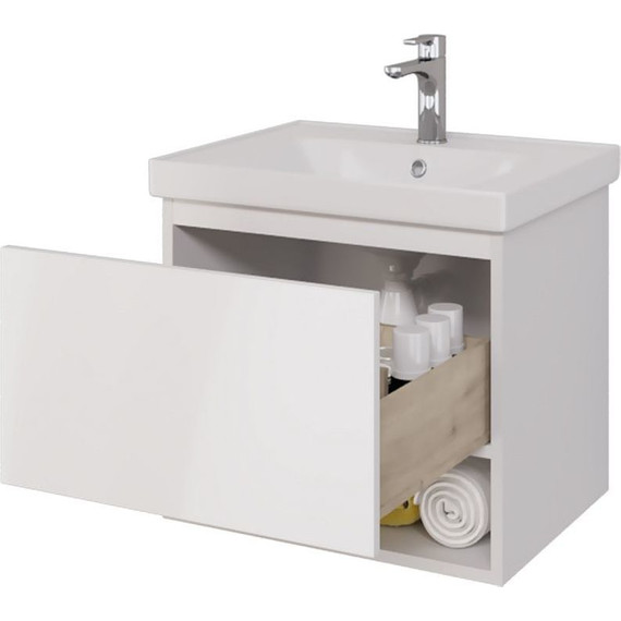 Тумба подвесная с раковиной Dreja Perfecto 60 см 99.0806, белый глянец - фото 7