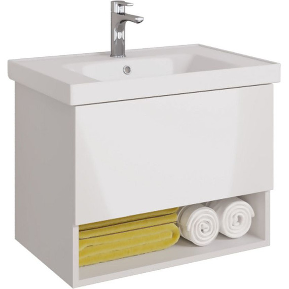 Тумба подвесная с раковиной Dreja Perfecto 70 см 99.0807, белый глянец - фото 3