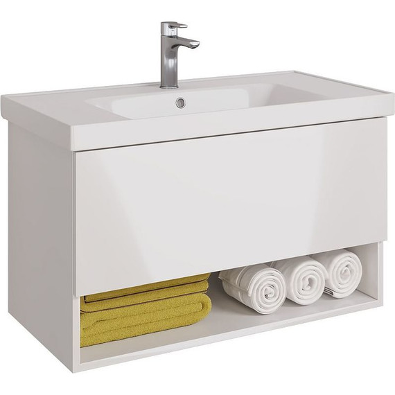 Тумба подвесная с раковиной Dreja Perfecto 90 см 99.0808, белый глянец - фото 3