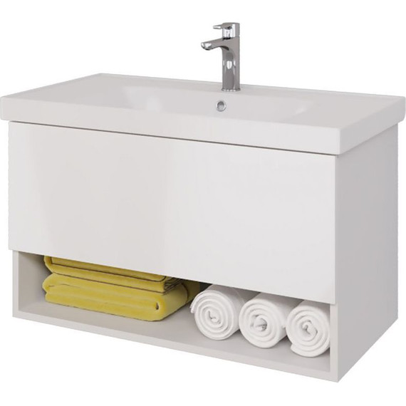 Тумба подвесная с раковиной Dreja Perfecto 90 см 99.0808, белый глянец - фото 4