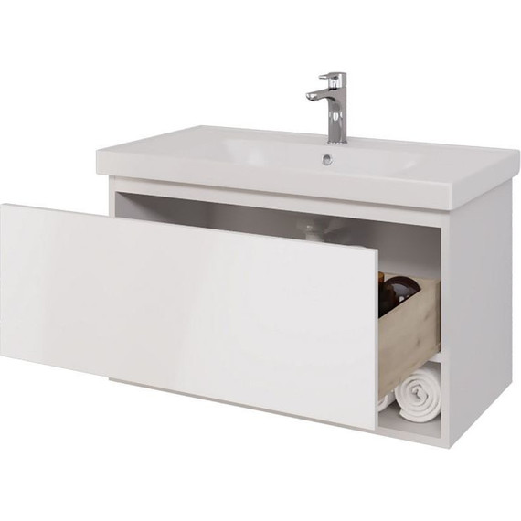 Тумба подвесная с раковиной Dreja Perfecto 90 см 99.0808, белый глянец - фото 7