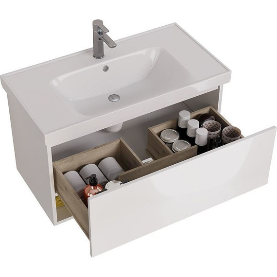 Тумба подвесная с раковиной Dreja Perfecto 90 см 99.0808, белый глянец - фото 11