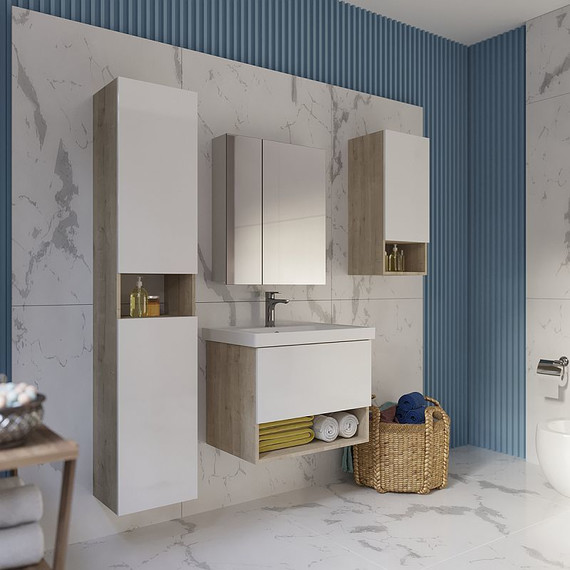 Пенал подвесной Dreja Perfecto 35 см 99.0814, дуб эврика/белый глянец - фото 6