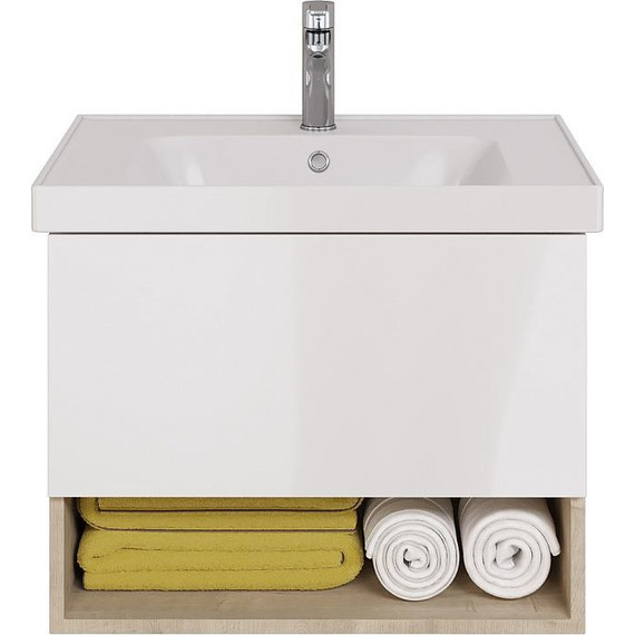 Тумба подвесная с раковиной Dreja Perfecto 70 см 99.0812, дуб эврика/белый глянец - фото 2