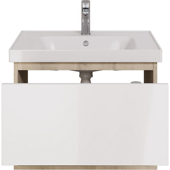 Тумба подвесная с раковиной Dreja Perfecto 70 см 99.0812, дуб эврика/белый глянец - фото 3