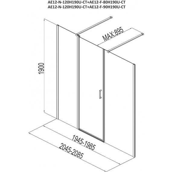 Душевая дверь Aquanet Cinetic AE12-N-120H190U-CT+AE12-F-80H190U-CT 200 см, хром/прозрачное - фото 5