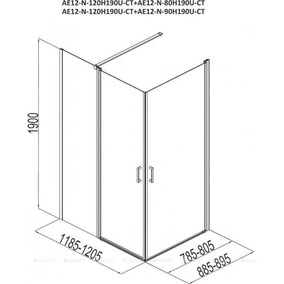 Душевое ограждение Aquanet Cinetic AE12-N-120H190U-CT+AE12-N-80H190U-CT 120х80 см, хром/прозрачное - фото 4