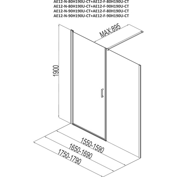Душевая дверь Aquanet Cinetic AE12-N-90H190U-CT+AE12-F-90H190U-CT 180 см, хром/прозрачное - фото 4