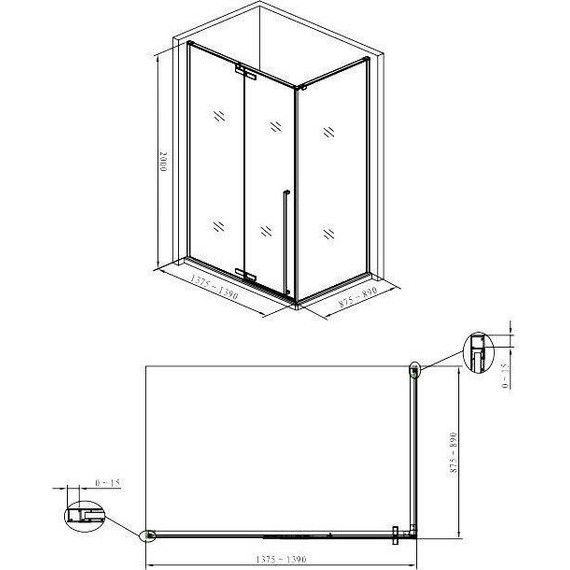 Душевое ограждение Aquanet Ideal AE-AXC94MB-S-C 140х90 см (стекло 8 мм), хром/прозрачное - фото 3