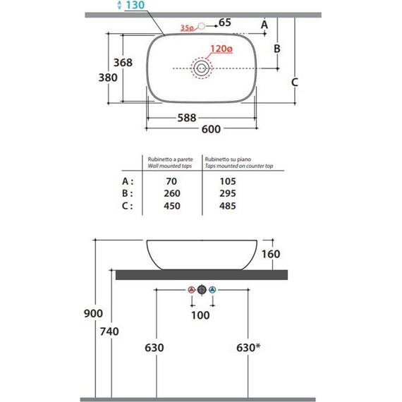 Раковина-чаша Globo T-Edge 60 см B6R60.BI*0 - фото, картинка 2 Раковина-чаша Globo T-Edge 60 см B6R60.BI*0 - фото 2