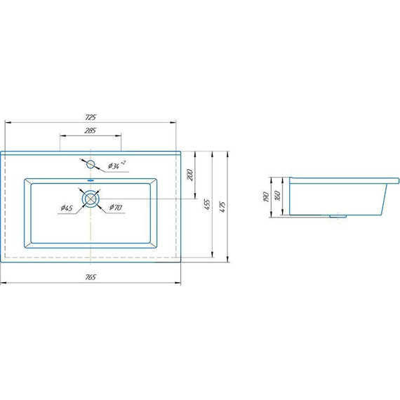Тумба подвесная с раковиной Aqwella Бриг 75 см Br.01.07/1/W - фото 6