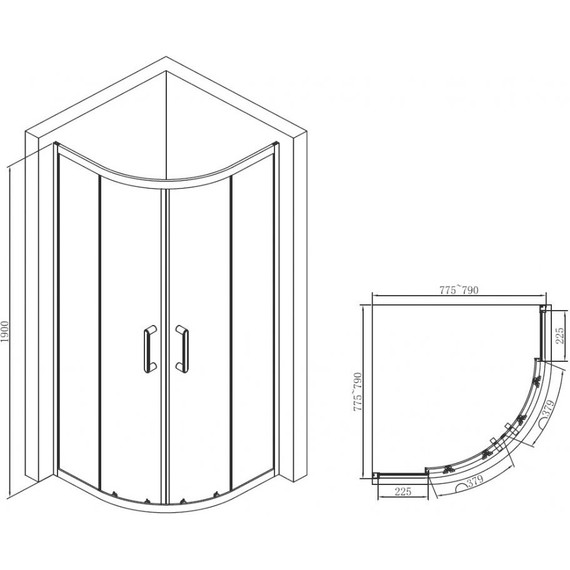 Душевое ограждение Abber Schwarzer Diamant 80х80 см AG01080B, черный/прозрачное - фото 5