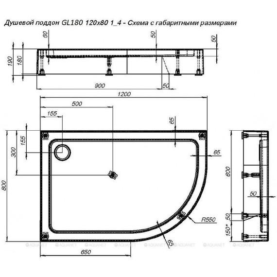 Поддон Aquanet GL180 120x80 см 265566 L - фото, картинка 6 Поддон Aquanet GL180 120x80 см 265566 L - фото 6