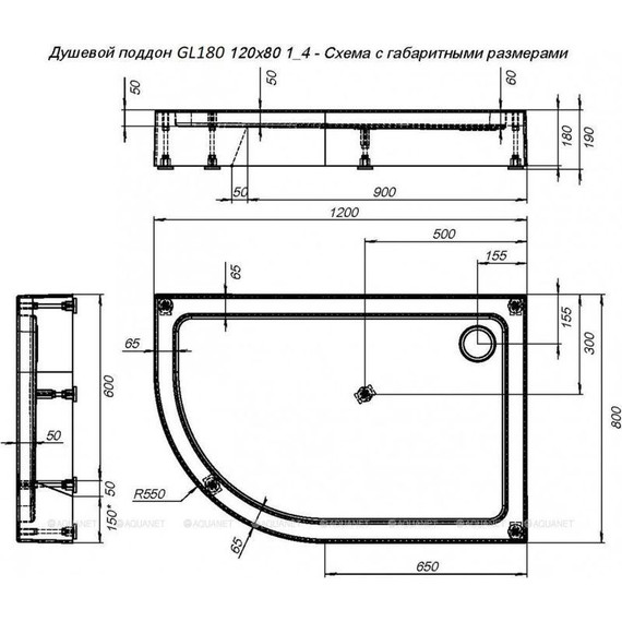 Поддон Aquanet GL180 120x80 см 265567 R - фото, картинка 6 Поддон Aquanet GL180 120x80 см 265567 R - фото 6