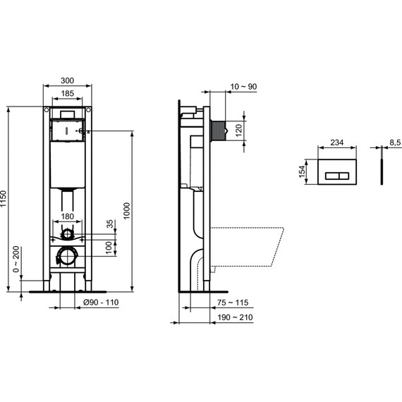 Инсталляция Ideal Standard ProSys Eco Frame M с подвесным безободковым унитазом Exacto X022601 - фото, картинка 6 Инсталляция Ideal Standard ProSys Eco Frame M с подвесным безободковым унитазом Exacto X022601 - фото 6