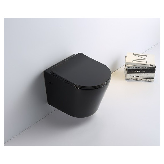 Унитаз подвесной CeramaLux Rimless B2330B с крышкой микролифт, черный, Цвет производителя: чёрный - фото 2