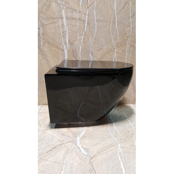 Унитаз подвесной CeramaLux Rimless CL2196 -18 с крышкой микролифт, черный глянцевый, Цвет производителя: чёрный глянцевый - фото 2