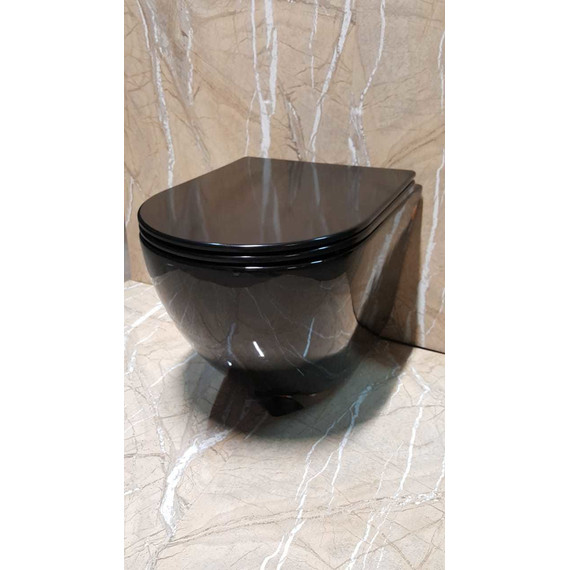 Унитаз подвесной CeramaLux Rimless CL2196 -18 с крышкой микролифт, черный глянцевый, Цвет производителя: чёрный глянцевый - фото 3