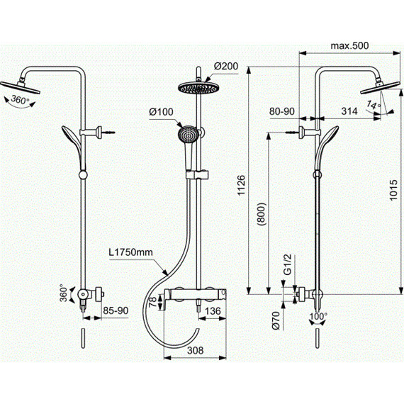 Душевая стойка Ideal Standard Idealrain BC750XG, черный матовый - фото, картинка 4 Душевая стойка Ideal Standard Idealrain BC750XG, черный матовый - фото 4