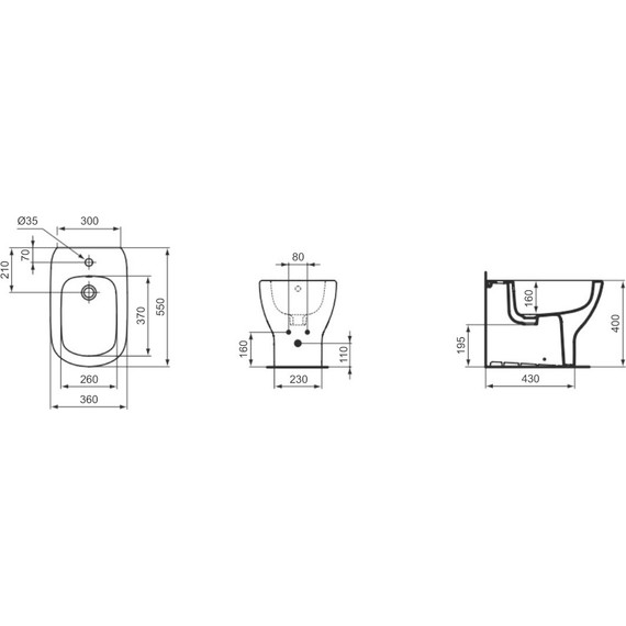 Биде напольное Ideal Standard Silk Black Tesi T3540V3, черный матовый - фото 3