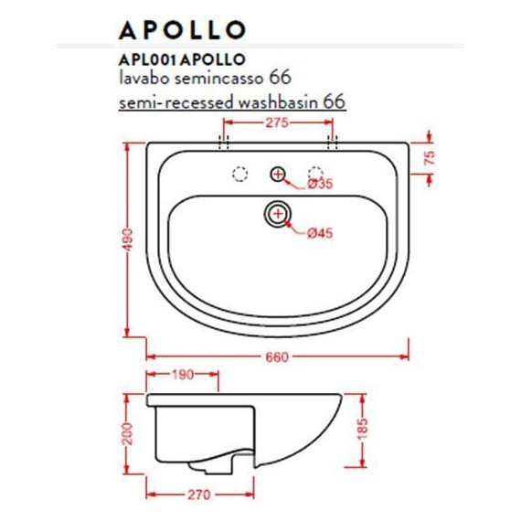 Раковина врезная на столешницу Artceram Washbasins Apollo 66 см APL001 01 00 bi*1 - фото 3