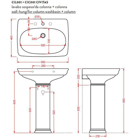 Раковина подвесная ArtCeram Civitas 68 см CIL001 34 00, серый - фото 2