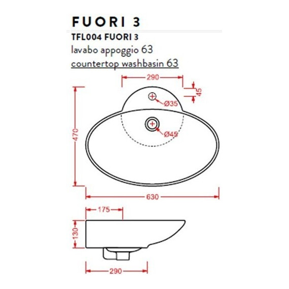 Раковина-чаша ArtCeram Washbasins Fuori 63 см TFL004 01 00 bi*1 - фото 3