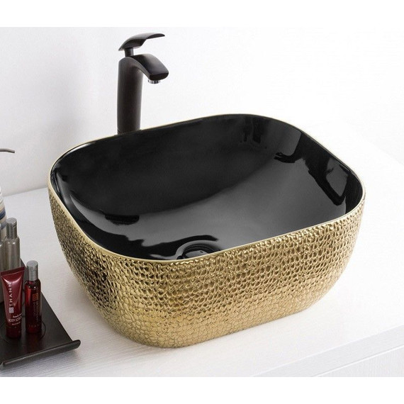Раковина-чаша CeramaLux LuxeLine 50 см D1302H022, черный/золотой - фото, картинка 2 Раковина-чаша CeramaLux LuxeLine 50 см D1302H022, черный/золотой - фото 2