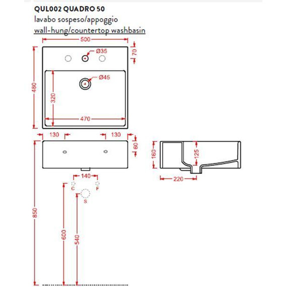 Раковина Artceram Quadro 50 см QUL002 01 00 bi - фото 3
