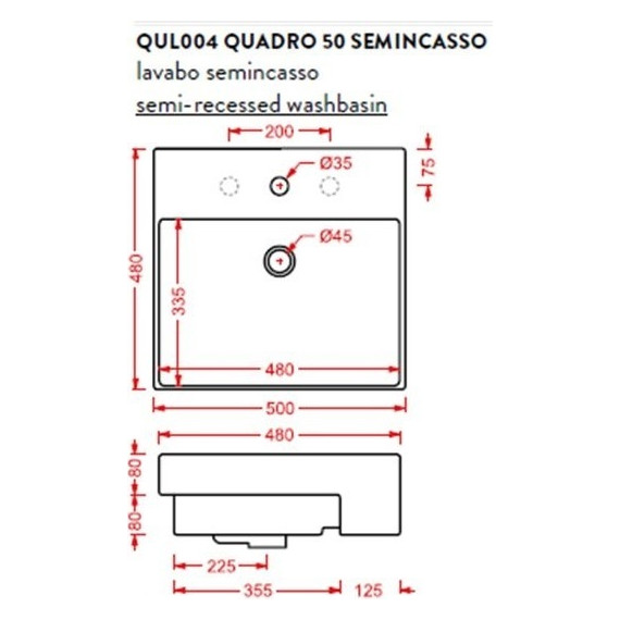 Раковина врезная на столешницу Artceram Quadro Semincasso 50 см QUL004 01 00 - фото, картинка 3 Раковина врезная на столешницу Artceram Quadro Semincasso 50 см QUL004 01 00 - фото 3