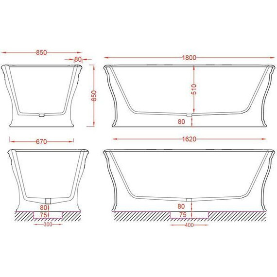 Ванна каменная ArtCeram Neo 180х85 см ACW003 05 bi matt, белый матовый - фото 2