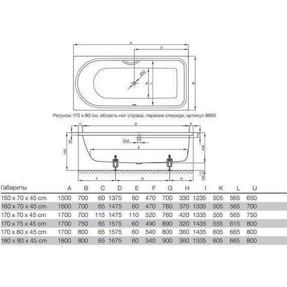 Ванна cтальная Bette Ocean 180х80 см 8856-000 (перелив сзади) - фото 9