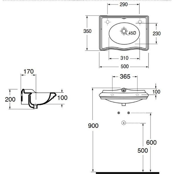Раковина подвесная Azzurra Jubilaeum 50 см JULS0503500MBI - фото 3