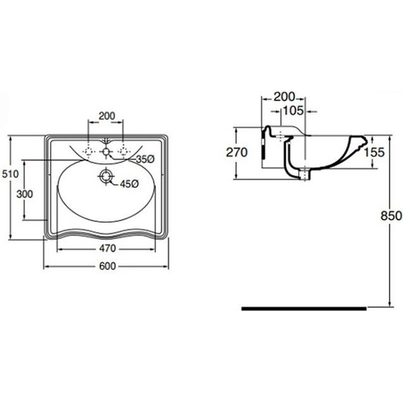 Раковина подвесная Azzurra Jubilaeum 60 см JULS0605100MBI - фото 5
