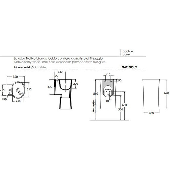 Раковина подвесная Azzurra Nativo 34 см LALS035370NM - фото 4
