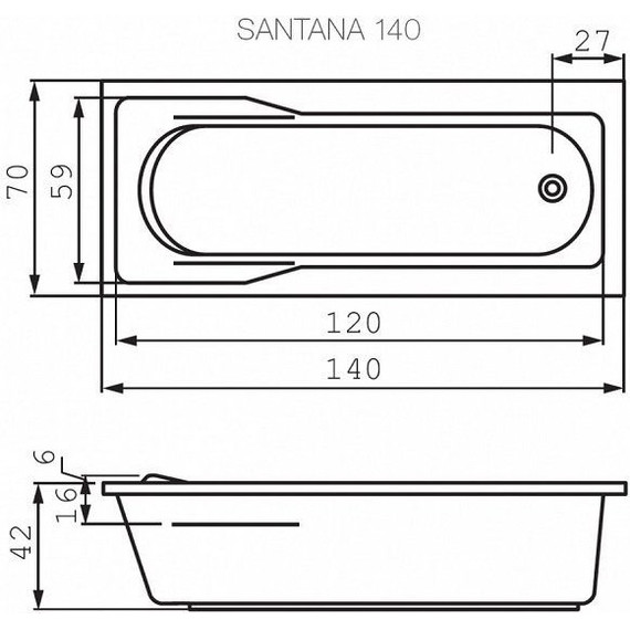 Ванна акриловая Cersanit Santana 140x70 см, Размер - мм: 1400х700 - фото 10