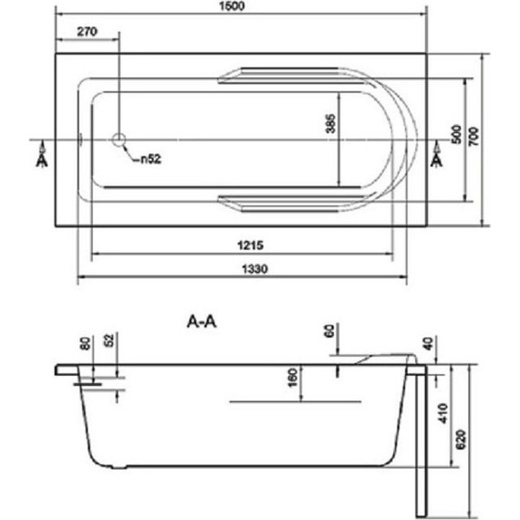 Ванна акриловая Cersanit Santana 150x70 см, Размер - мм: 1500х700 - фото 10
