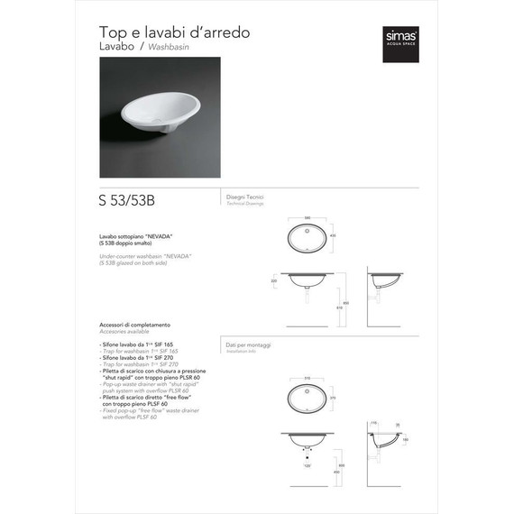 Раковина врезная под столешницу Simas Top e lavabi d'Arredo 58 см S53 bi - фото 4