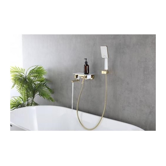 Смеситель для ванны Lemark Mista LM6414WG, белый/золото - фото 4