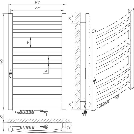 Полотенцесушитель электрический Laris Гранд Премиум ЧК П10 500х900 мм (возможность скрытого подключения) L - фото 6