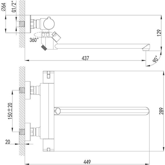 Смеситель для ванны с термостатом Lemark Yeti LM7834C - фото, картинка 3 Смеситель для ванны с термостатом Lemark Yeti LM7834C - фото 3